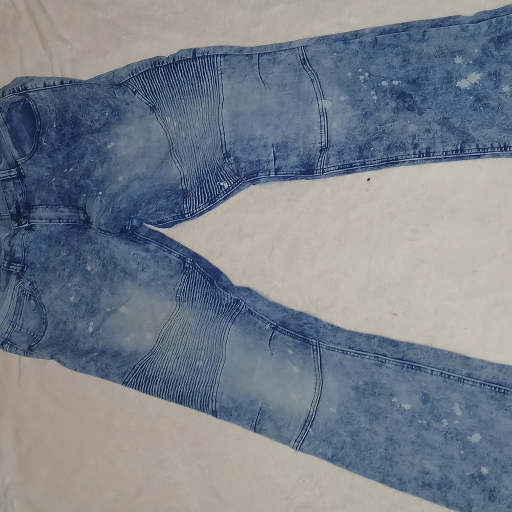 Mens Acid Wash Biker Jeans